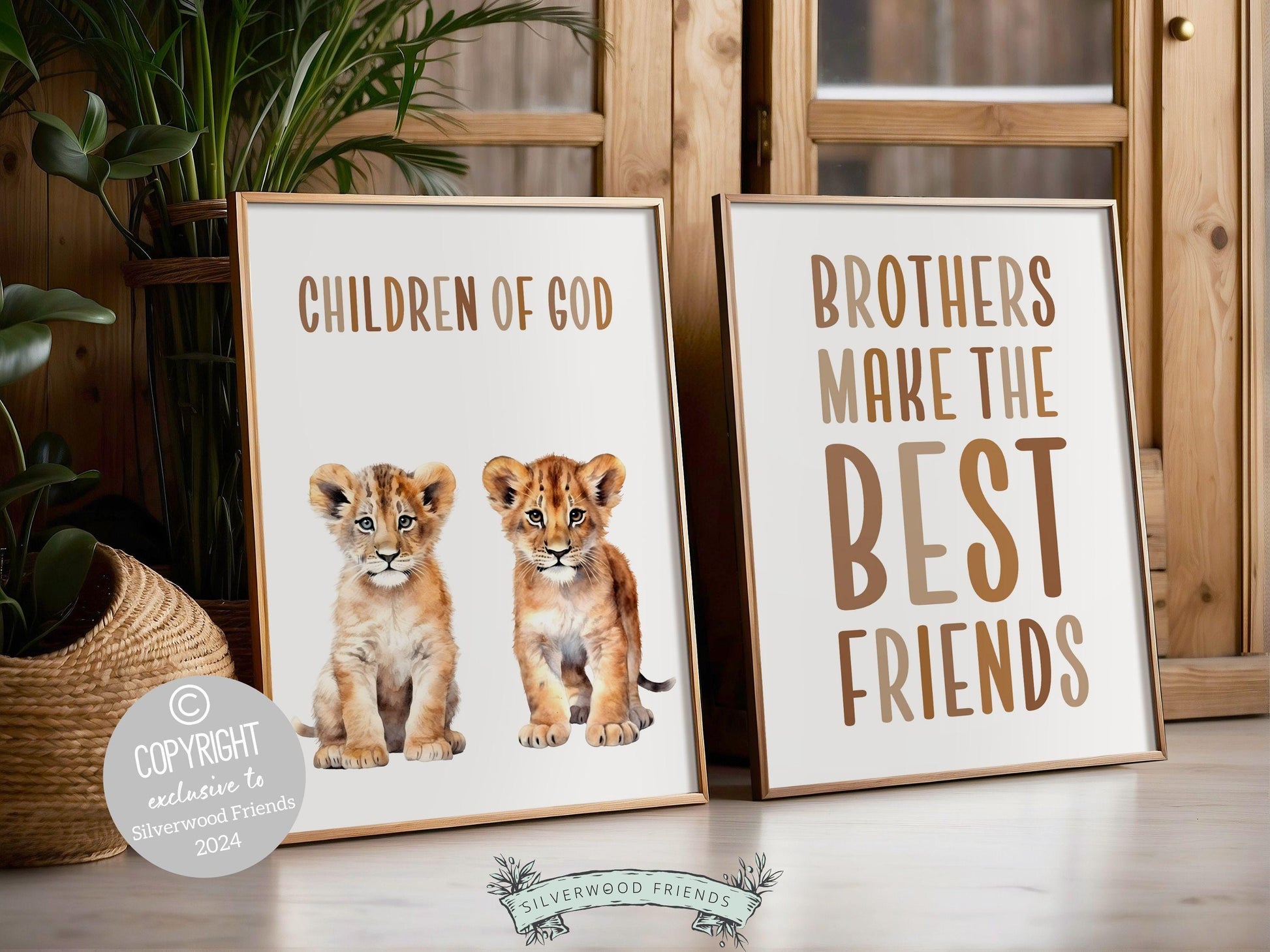 Safari Lion Nursery Print, Safari Animal Nursery Decor, Brothers Nursery Wall Art Sibling Boys Room Wall Decor Children Of God Digital Print