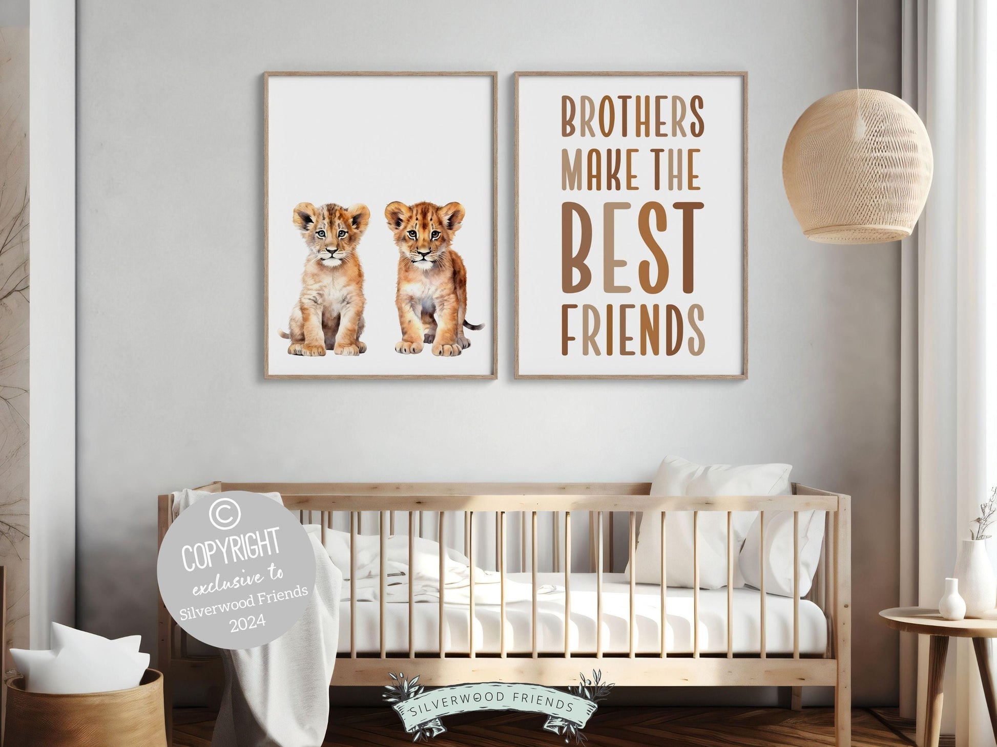 Safari Lion Cub Nursery Print, Safari Animal Nursery Decor, Sibling Twin Boys Room Wall Decor Brothers Make The Best Friends Digital Print