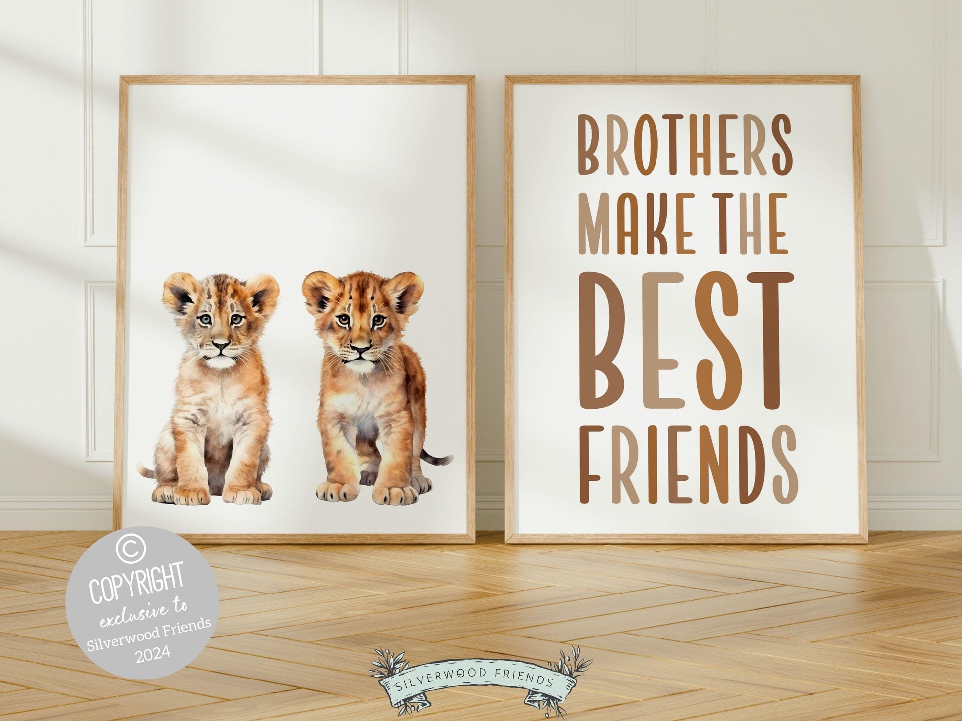 Safari Lion Cub Nursery Print, Safari Animal Nursery Decor, Sibling Twin Boys Room Wall Decor Brothers Make The Best Friends Digital Print