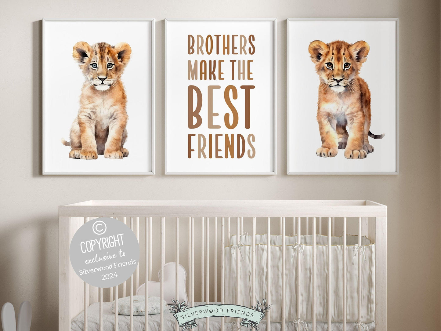 Safari Lion Cub Nursery Print, Safari Animal Nursery Decor, Sibling Twin Boys Room Wall Decor Brothers Make The Best Friends Digital Print