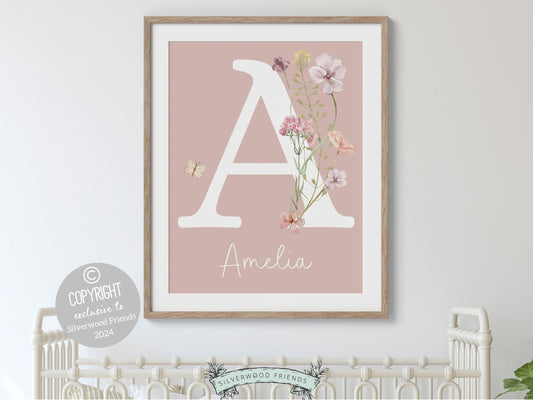 ORIGINAL Wildflower Nursery Print, Wildflower Nursery Decor, Floral Name Nursery Wall Art, Baby Girl Gift Floral Nursery Decor Digital Print