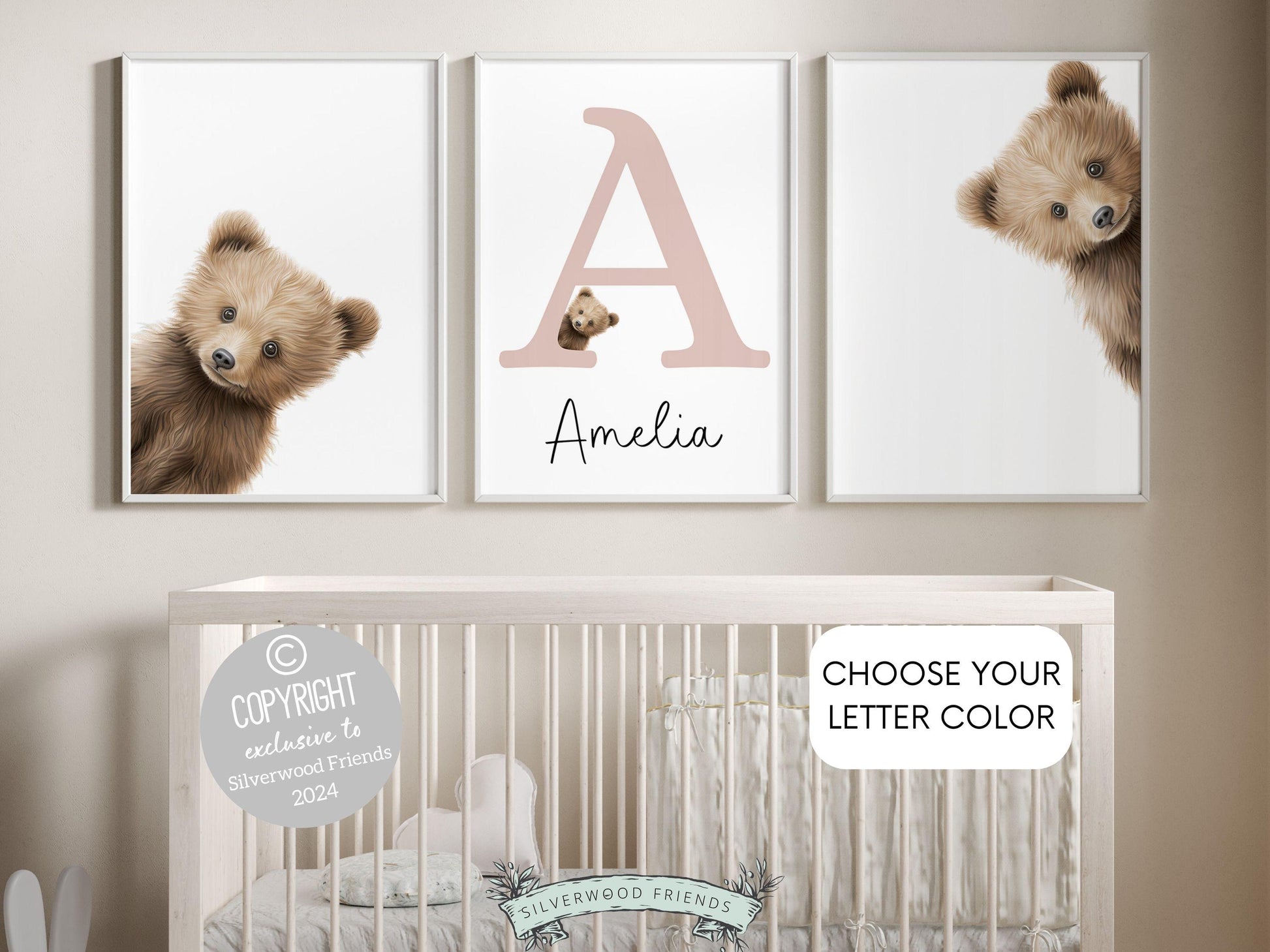 Peeking Bear Nursery Print, Teddy Bear Nursery Decor, Neutral Nursery Decor, Baby Bear Nursery Wall Art, Woodland Bear Nursery Digital Print