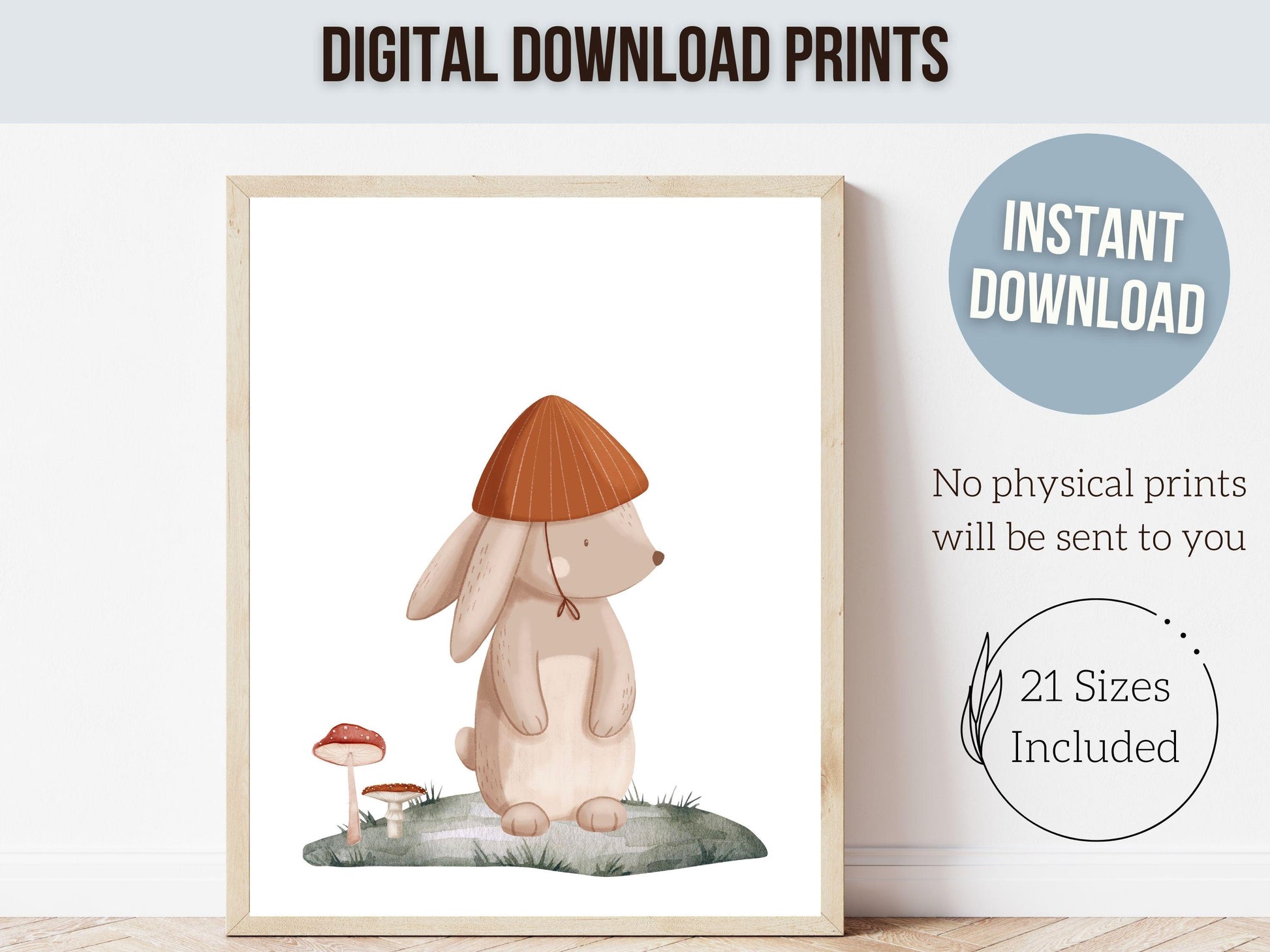 Woodland Mushroom Nursery Print, Kids Woodland Mushroom Nursery Decor, Neutral Nursery Wall Art, Fairy Garden Nursery Digital Download Print