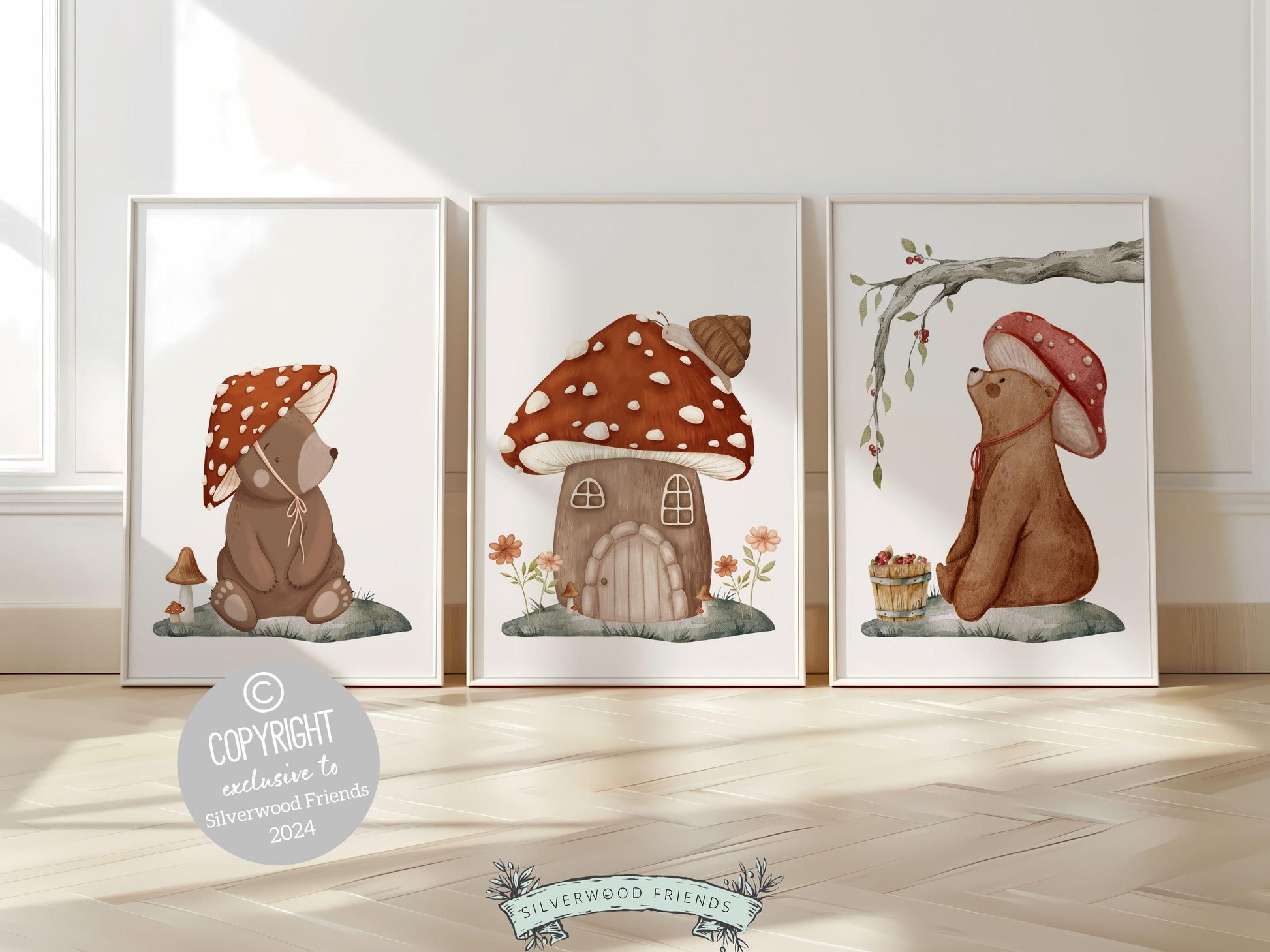 Woodland Mushroom Nursery Print, Kids Woodland Mushroom Nursery Decor, Neutral Nursery Wall Art, Fairy Garden Nursery Digital Download Print