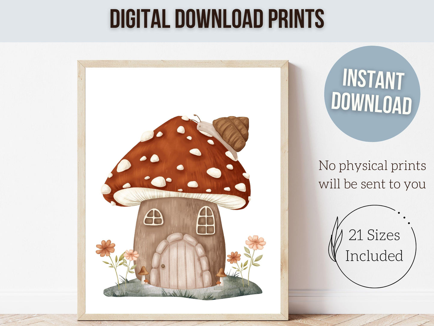 Woodland Mushroom Nursery Print, Kids Woodland Mushroom Nursery Decor, Neutral Nursery Wall Art, Fairy Garden Nursery Digital Download Print