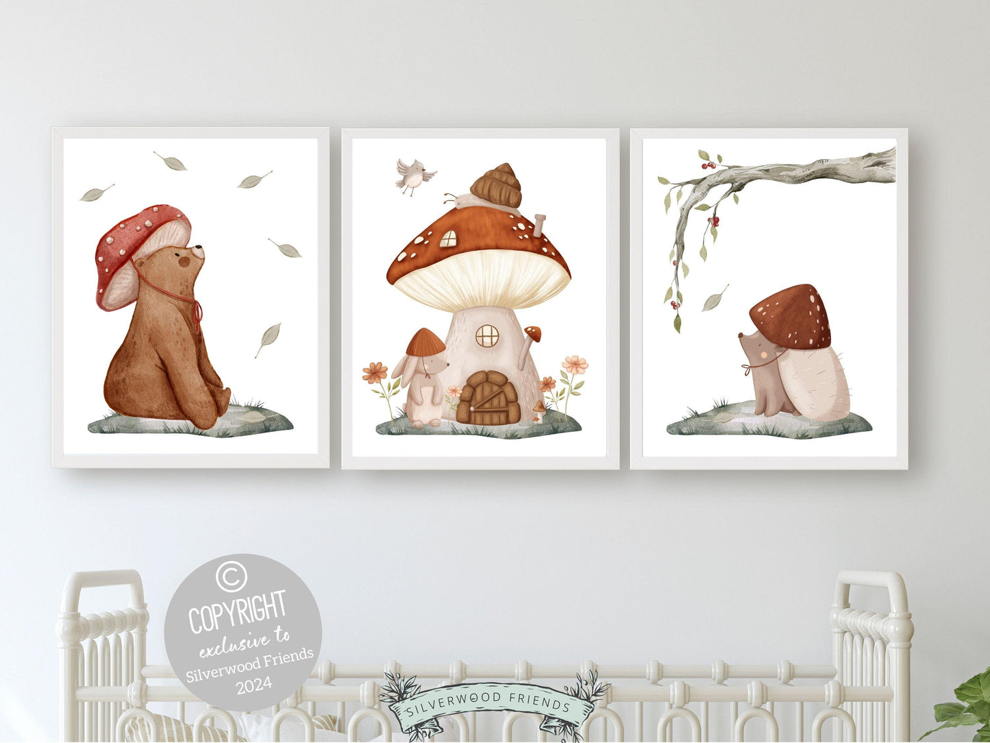 Woodland Mushroom Nursery Print, Kids Woodland Mushroom Nursery Decor, Neutral Nursery Wall Art, Fairy Garden Nursery Digital Download Print