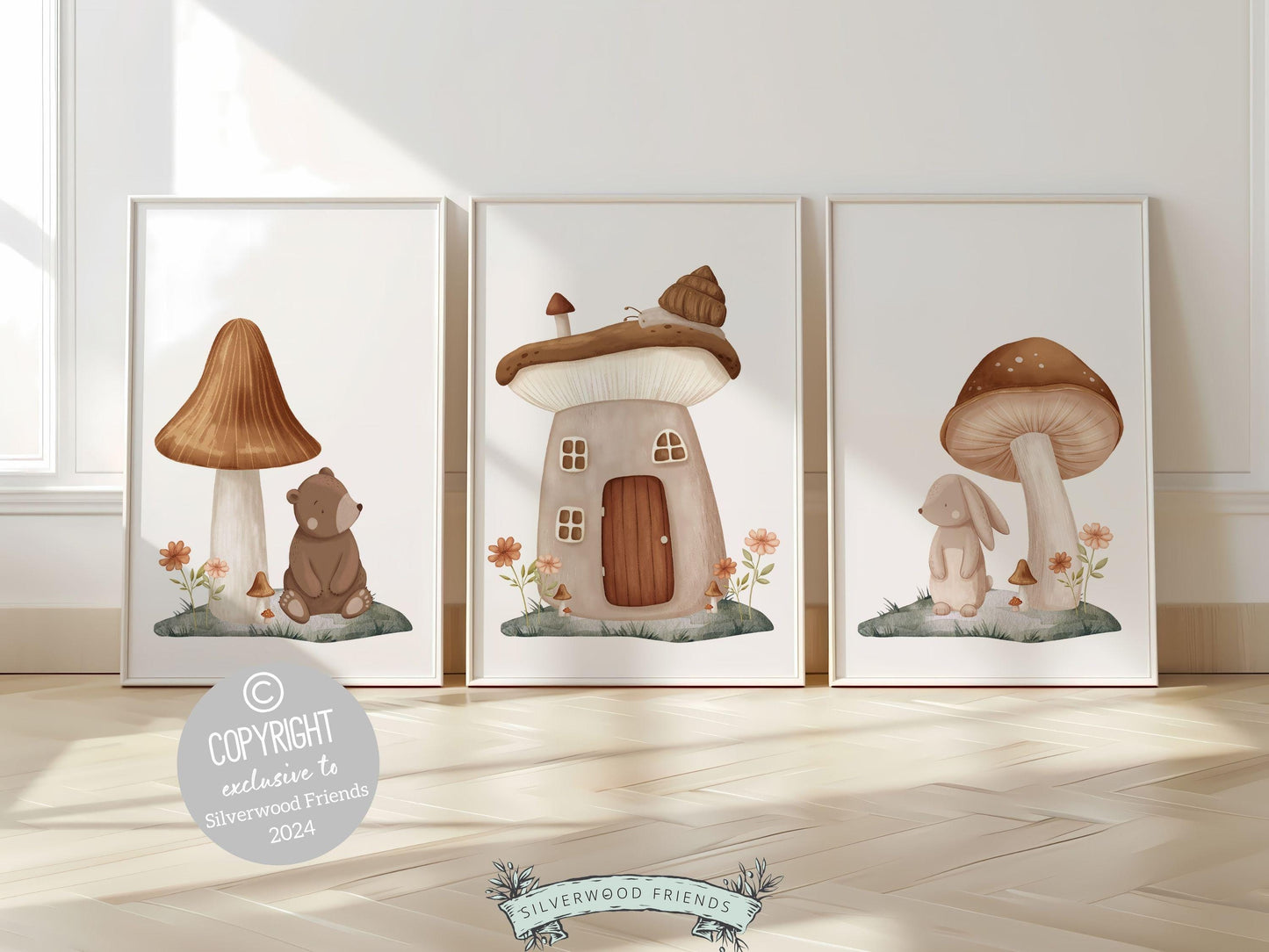 Woodland Mushroom Nursery Print, Kids Woodland Mushroom Nursery Decor,Gender Neutral Nursery Wall Art Enchanted Garden Nursery Digital Print