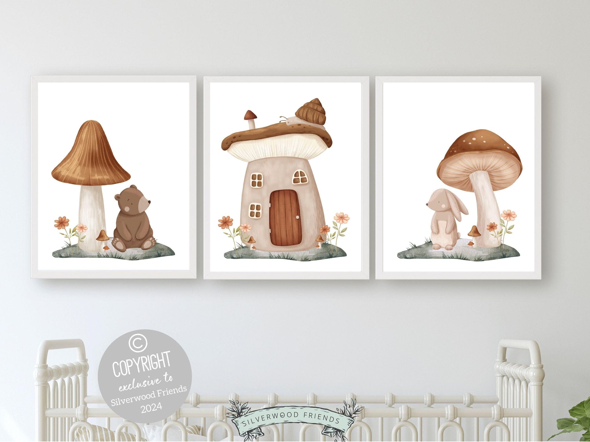 Woodland Mushroom Nursery Print, Kids Woodland Mushroom Nursery Decor,Gender Neutral Nursery Wall Art Enchanted Garden Nursery Digital Print