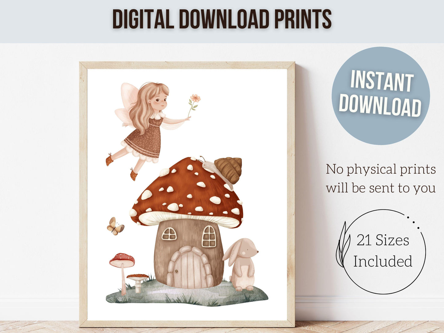 Wildflower Fairy Mushroom Nursery Prints, Baby Girl Fairy Nursery Decor, Fairy Princess Poster, Fairy Garden Nursery Wall Art Digital Prints