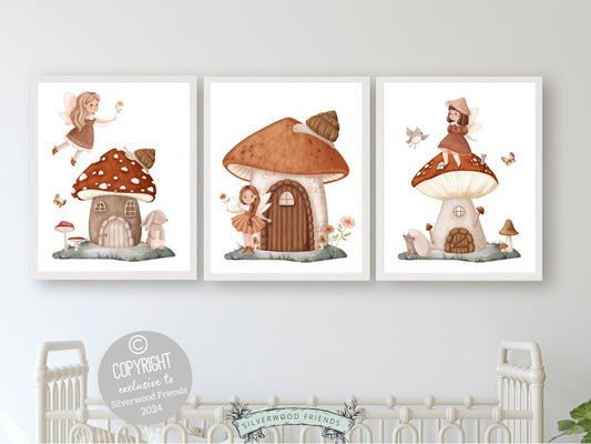 Wildflower Fairy Mushroom Nursery Prints, Baby Girl Fairy Nursery Decor, Fairy Princess Poster, Fairy Garden Nursery Wall Art Digital Prints