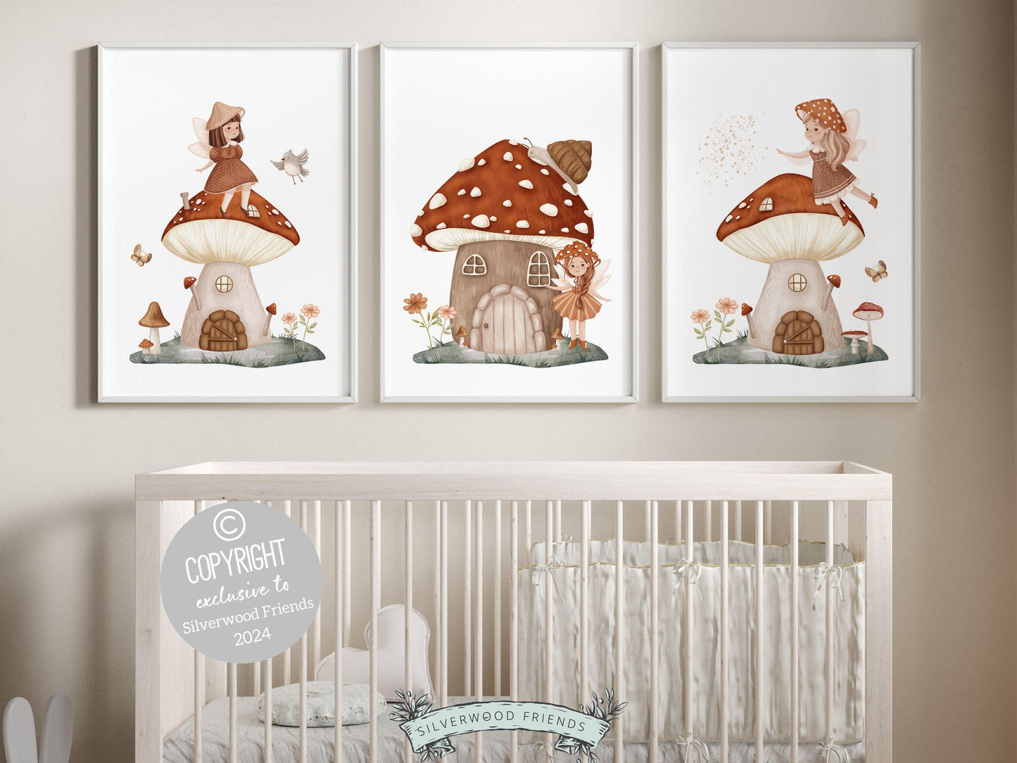 Embrace the enchantment with our delightful Fairy Nursery Prints featuring fairies, fairy houses, butterflies and wildflowers. The perfect adornment for your baby girls nursery decor or a cherished baby shower gift guaranteed to enchant.