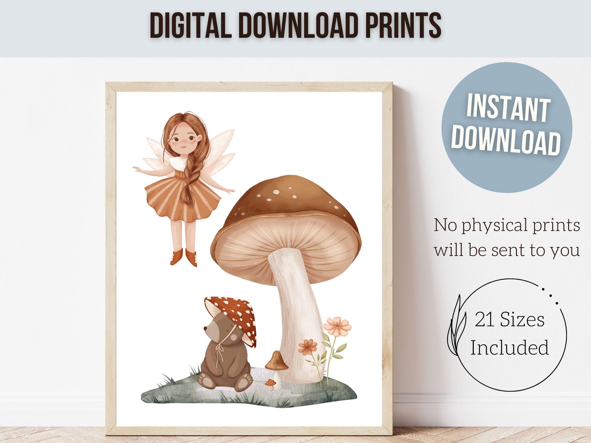 Wildflower Fairy Mushroom Nursery Prints, Baby Girl Fairy Nursery Decor, Fairy Princess Poster, Fairy Garden Nursery Wall Art Digital Prints