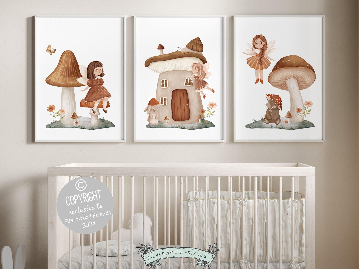 Fairy Nursery Prints featuring fairies, fairy houses, woodland animals, butterflies and wildflowers. The perfect adornment for your baby girls nursery decor or a cherished baby shower gift guaranteed to enchant.