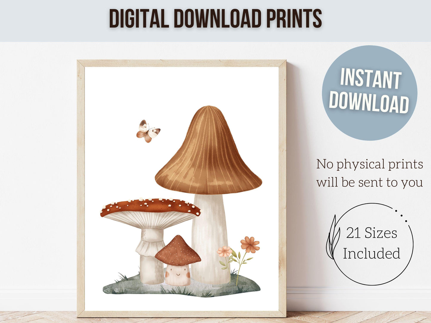 Woodland Mushroom Nursery Print, Kids Woodland Mushroom Nursery Decor, Neutral Nursery Wall Art, Fairy Garden Nursery Digital Download Print