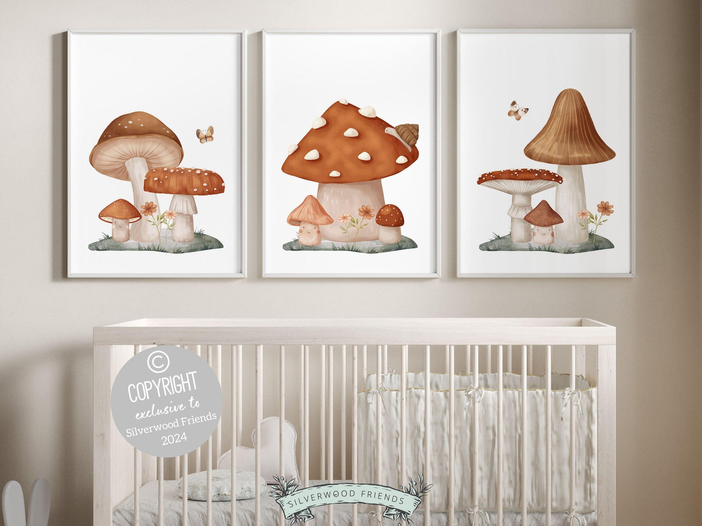 Infuse your nursery with woodland magic with our enchanting Set of 3 Woodland Mushroom Nursery Prints, featuring delightful mushrooms. Perfect for your woodland nursery decor or as a heartwarming gender neutral baby shower gift.