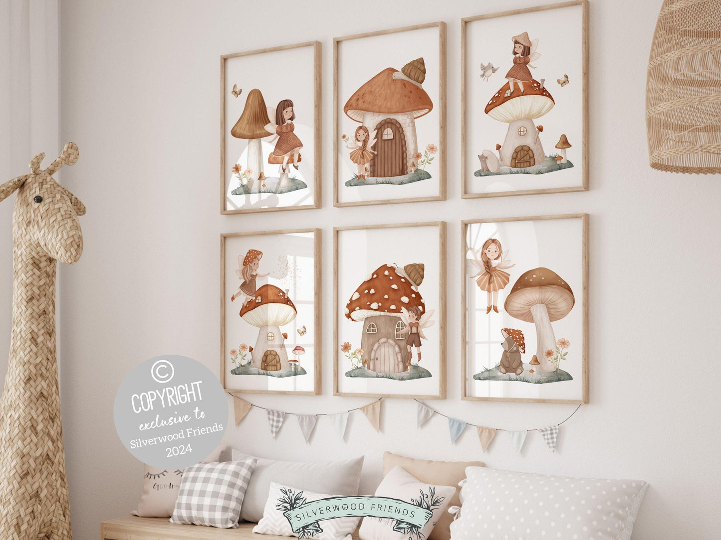 Embrace the enchantment with our delightful Set of 6 Fairy Nursery Prints featuring fairies, fairy houses, butterflies and wildflowers. The perfect adornment for your baby girls nursery decor or a cherished baby shower gift guaranteed to enchant.