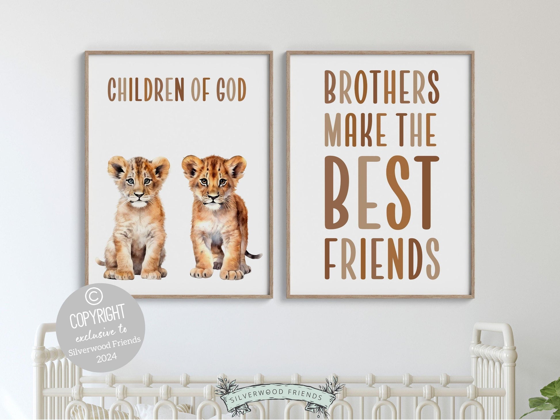 Safari Lion Nursery Print, Safari Animal Nursery Decor, Brothers Nursery Wall Art Sibling Boys Room Wall Decor Children Of God Digital Print