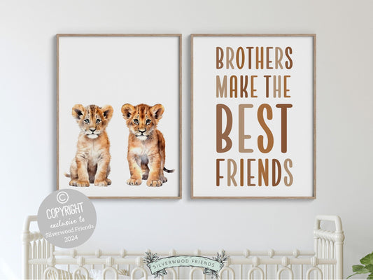 Safari Lion Cub Nursery Print, Safari Animal Nursery Decor, Sibling Twin Boys Room Wall Decor Brothers Make The Best Friends Digital Print