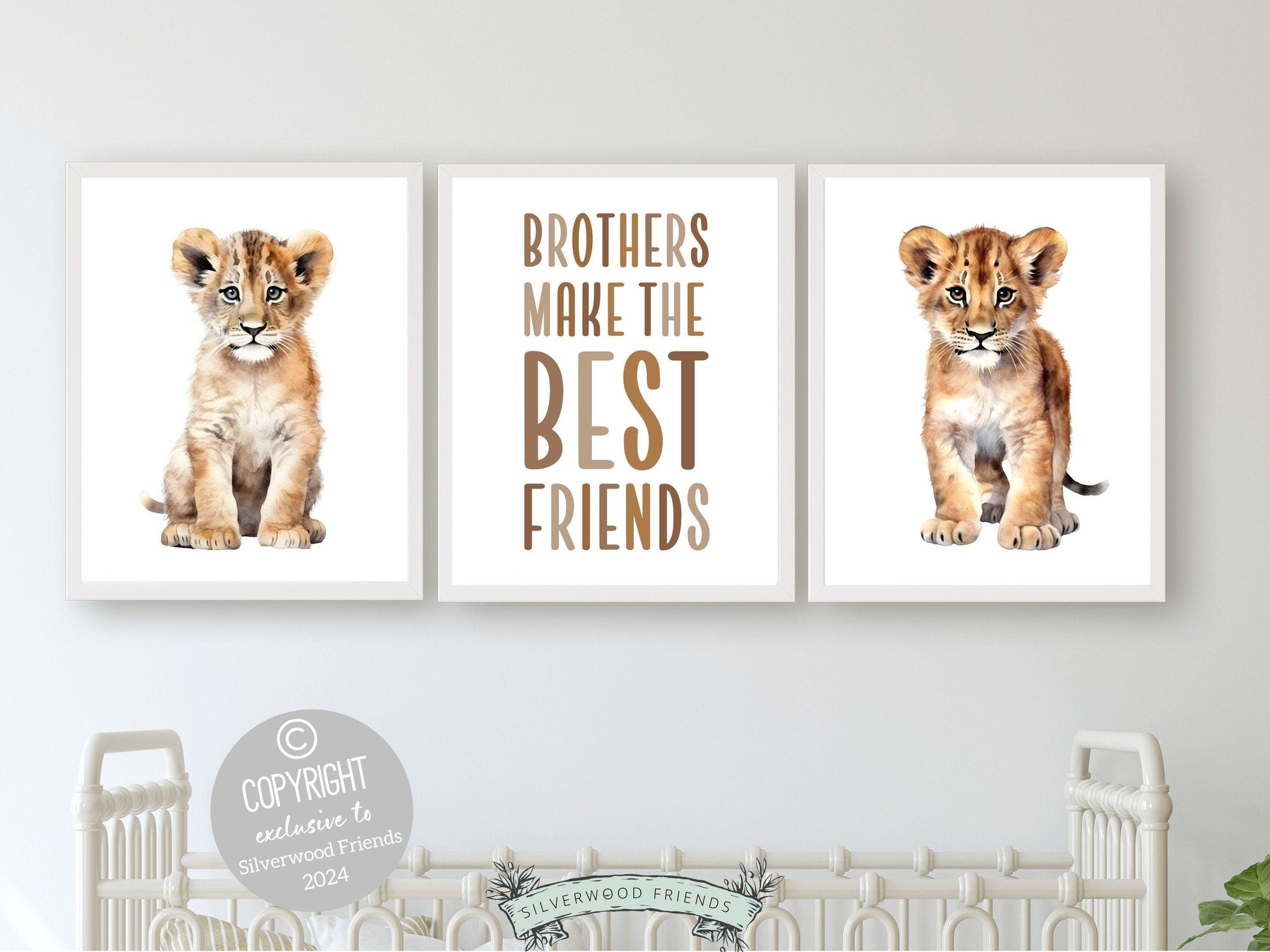 Safari Lion Cub Nursery Print, Safari Animal Nursery Decor, Sibling Twin Boys Room Wall Decor Brothers Make The Best Friends Digital Print