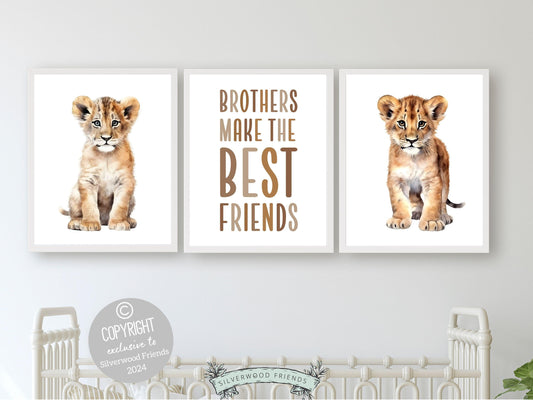 Safari Lion Cub Nursery Print, Safari Animal Nursery Decor, Sibling Twin Boys Room Wall Decor Brothers Make The Best Friends Digital Print