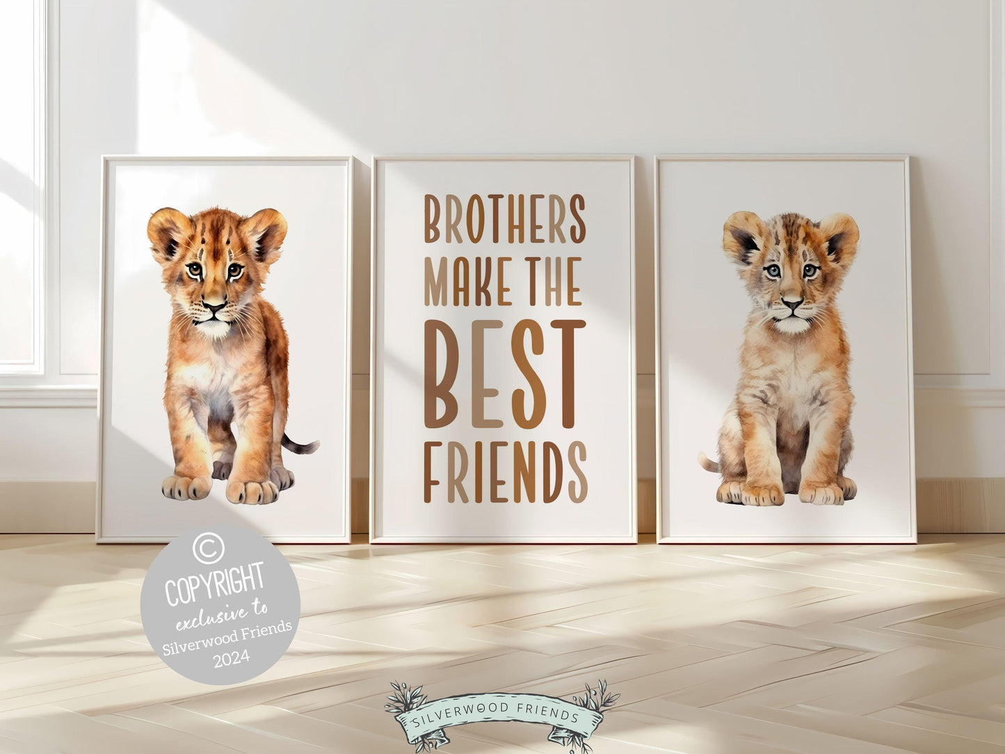 Safari Lion Cub Nursery Print, Safari Animal Nursery Decor, Sibling Twin Boys Room Wall Decor Brothers Make The Best Friends Digital Print