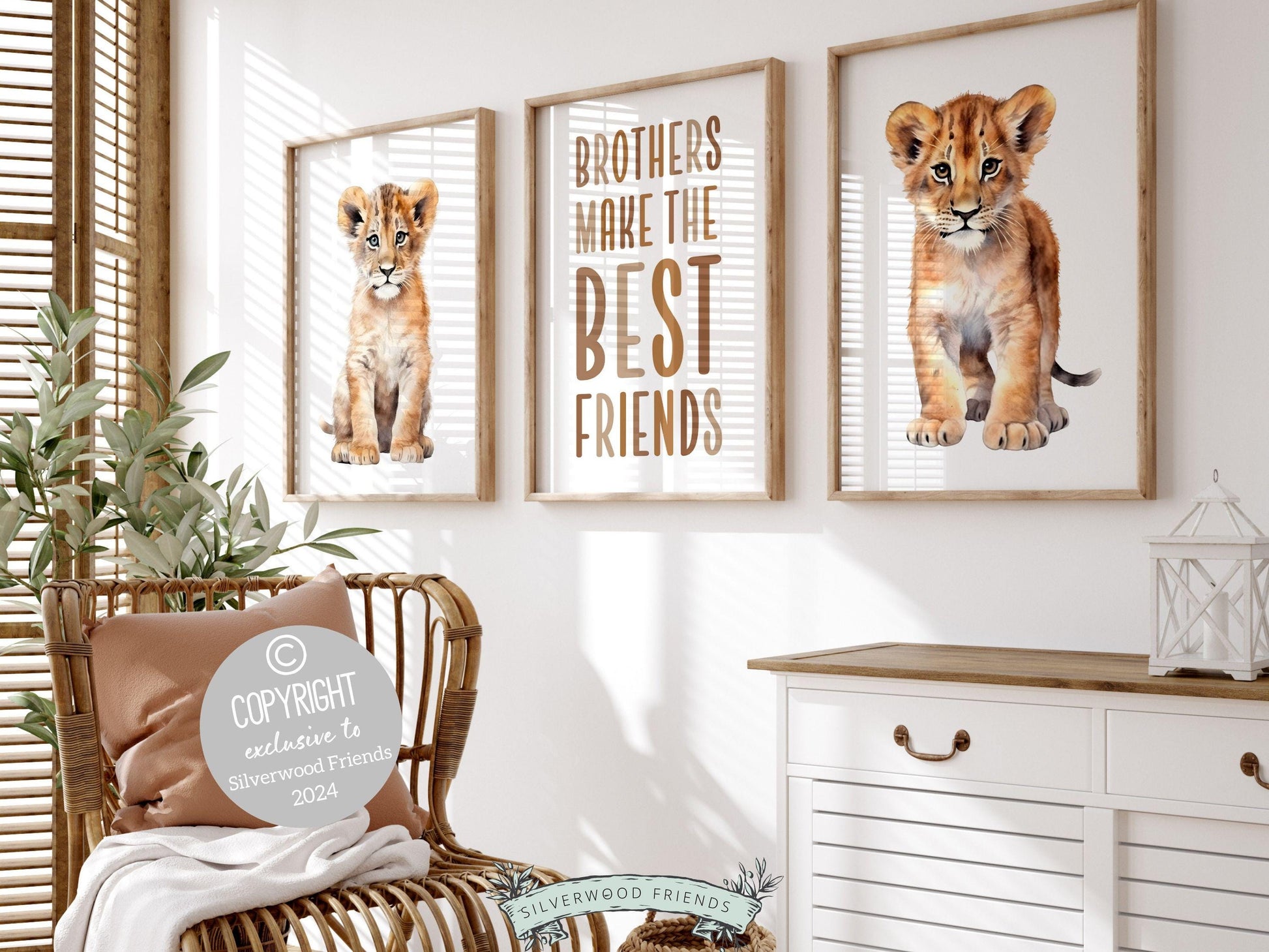 Safari Lion Cub Nursery Print, Safari Animal Nursery Decor, Sibling Twin Boys Room Wall Decor Brothers Make The Best Friends Digital Print