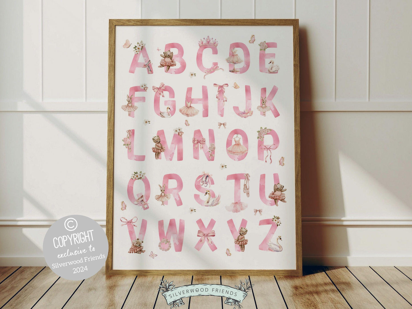 Pink Ballerina Alphabet Nursery Print, Ballet Alphabet Nursery Print, Baby Girl Ballet Room Decor,Pink Ballerina Nursery Decor Digital Print