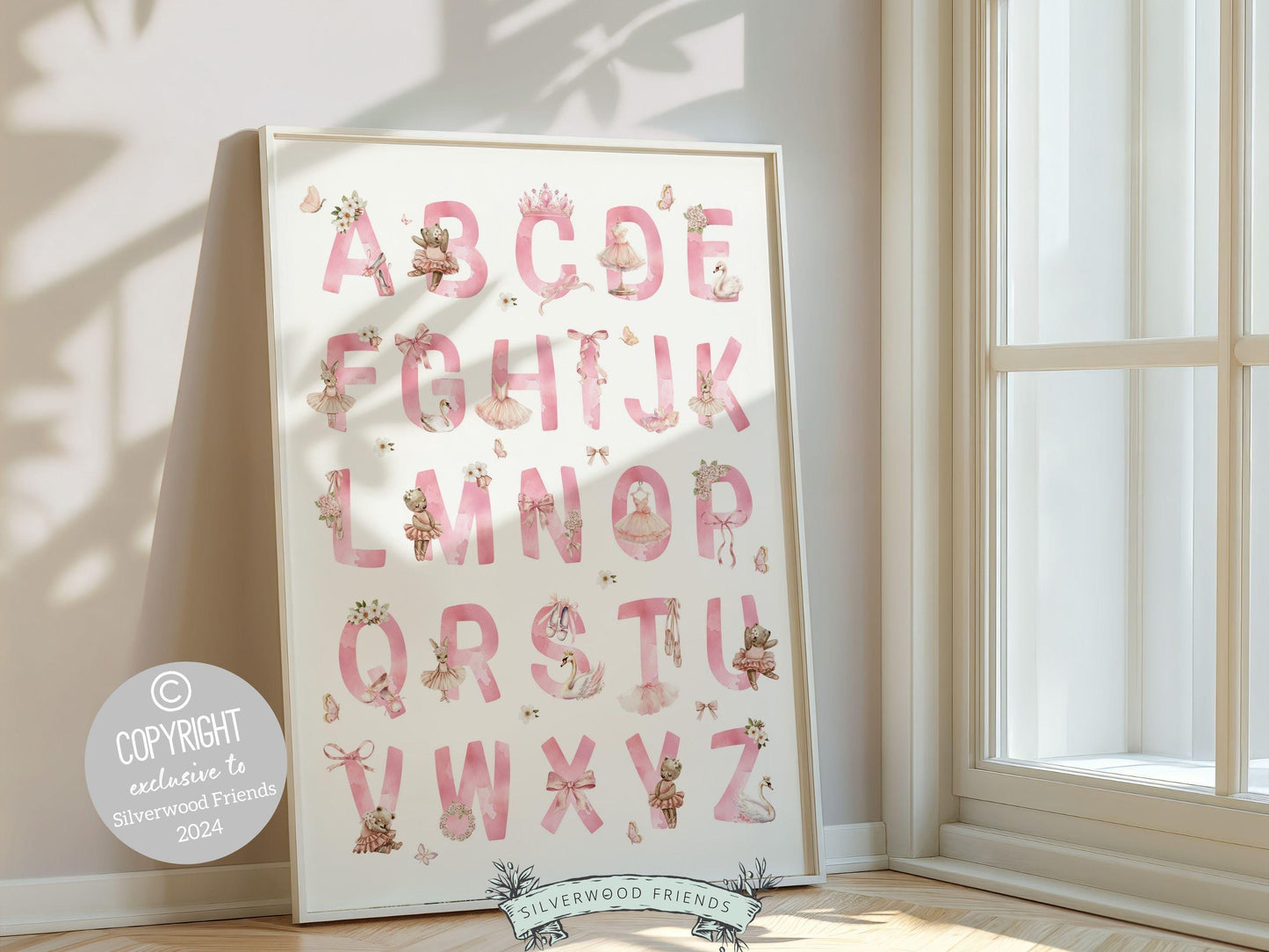 Pink Ballerina Alphabet Nursery Print, Ballet Alphabet Nursery Print, Baby Girl Ballet Room Decor,Pink Ballerina Nursery Decor Digital Print