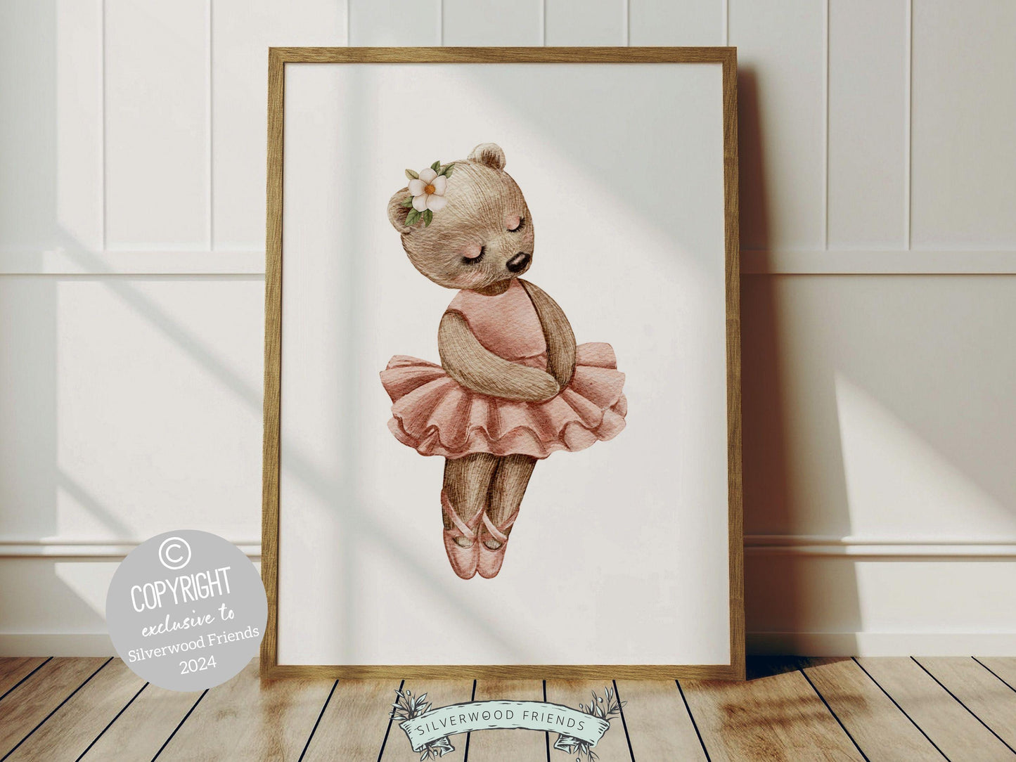 Girls Ballerina Nursery Prints, Baby Girl Pink Ballerina Bear Nursery Decor, Ballerina Poster Nursery Wall Art, Ballet Bedroom Digital Print