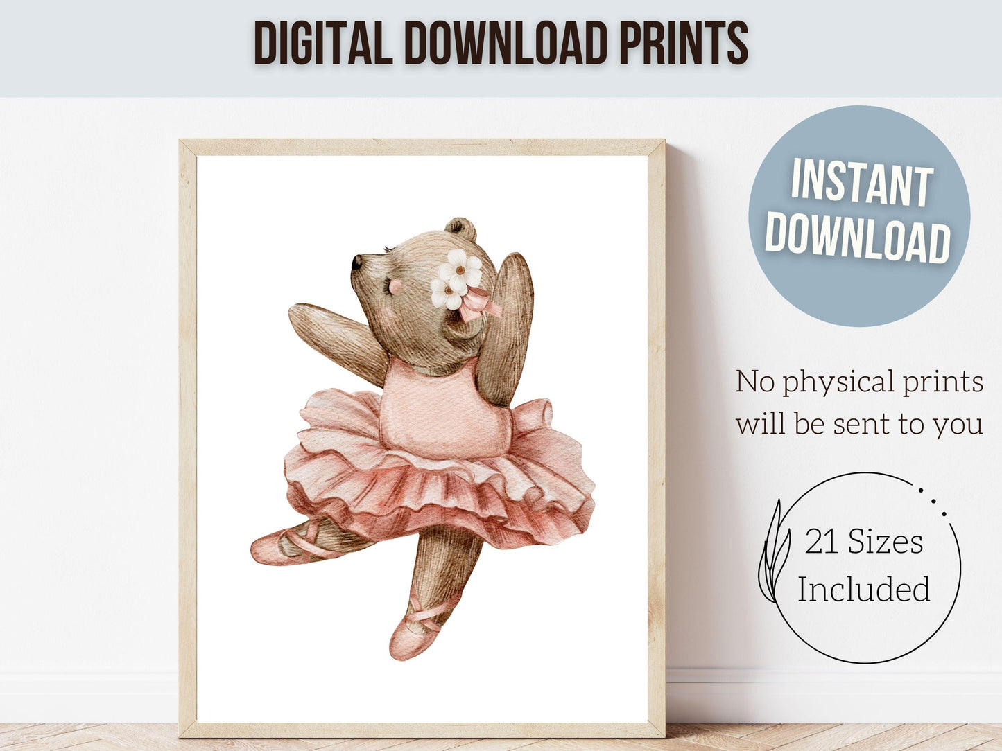 Girls Ballerina Nursery Prints, Baby Girl Pink Ballerina Bear Nursery Decor, Ballerina Poster Nursery Wall Art, Ballet Bedroom Digital Print