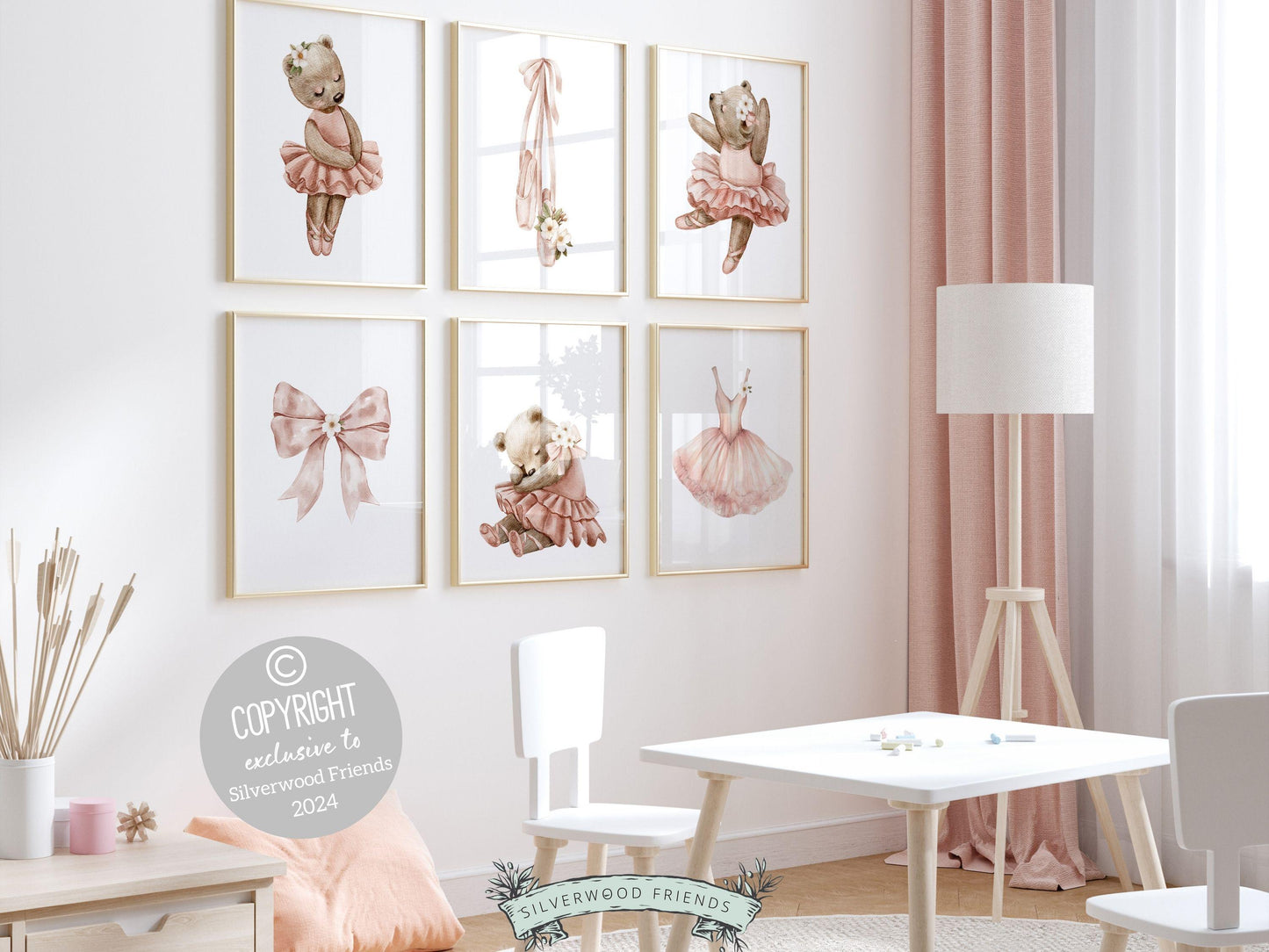 Girls Ballerina Nursery Prints, Baby Girl Pink Ballerina Bear Nursery Decor, Ballerina Poster Nursery Wall Art, Ballet Bedroom Digital Print