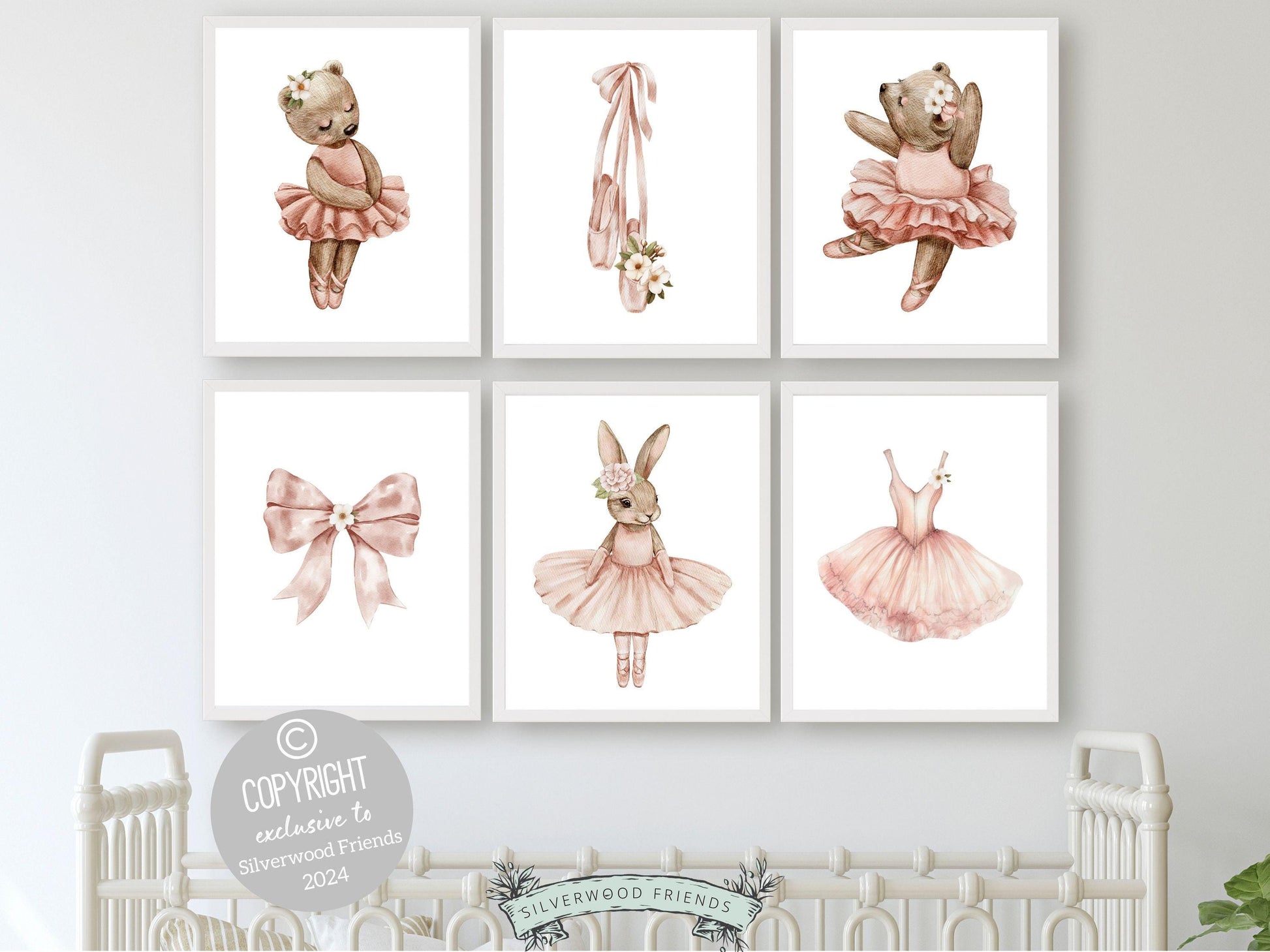 Girls Ballerina Nursery Print, Baby Girl Ballerina Bunny Bear Nursery Decor, Ballerina Poster Nursery Wall Art, Ballet Bedroom Digital Print