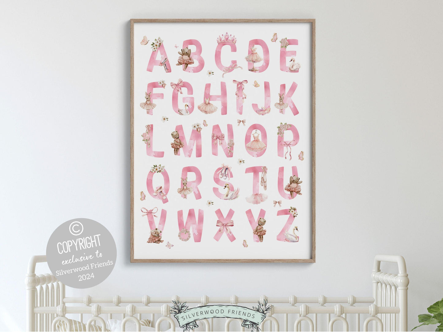 Pink Ballerina Alphabet Nursery Print, Ballet Alphabet Nursery Print, Baby Girl Ballet Room Decor,Pink Ballerina Nursery Decor Digital Print