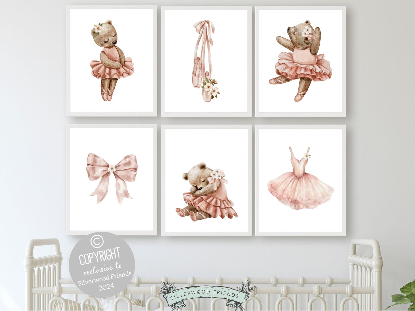 Girls Ballerina Nursery Prints, Baby Girl Pink Ballerina Bear Nursery Decor, Ballerina Poster Nursery Wall Art, Ballet Bedroom Digital Print