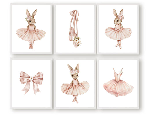 Ballerina Nursery Prints, Girls Pink Ballerina Bunny Nursery Decor, Ballerina Poster Nursery Wall Art, Ballet Bedroom Decor Digital Prints