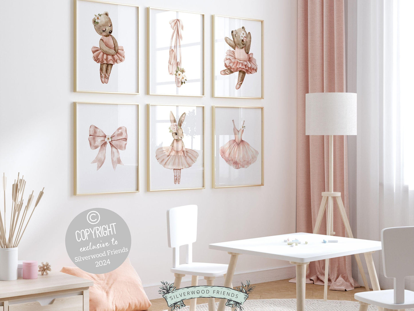 Girls Ballerina Nursery Print, Baby Girl Ballerina Bunny Bear Nursery Decor, Ballerina Poster Nursery Wall Art, Ballet Bedroom Digital Print