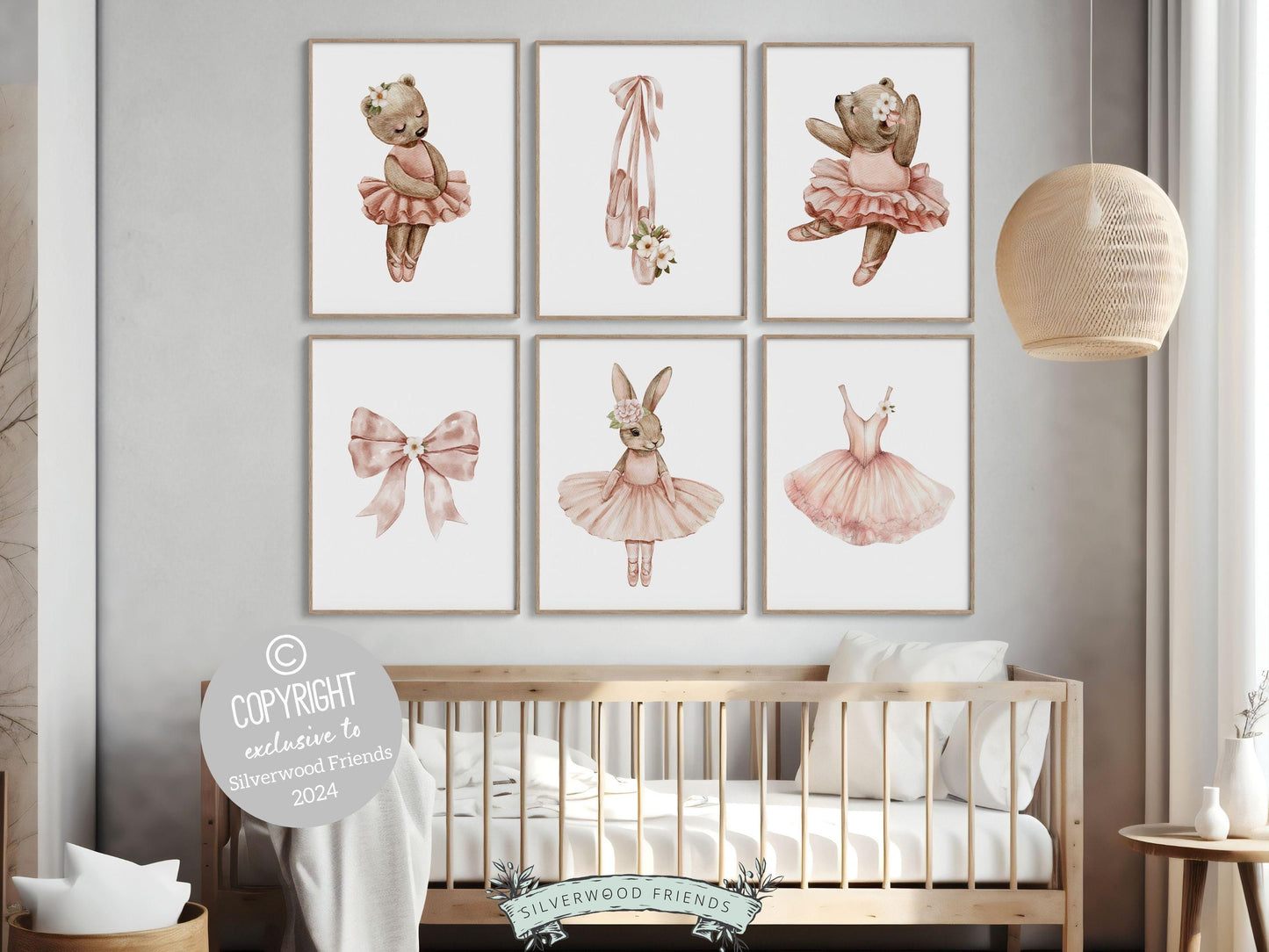 Girls Ballerina Nursery Print, Baby Girl Ballerina Bunny Bear Nursery Decor, Ballerina Poster Nursery Wall Art, Ballet Bedroom Digital Print