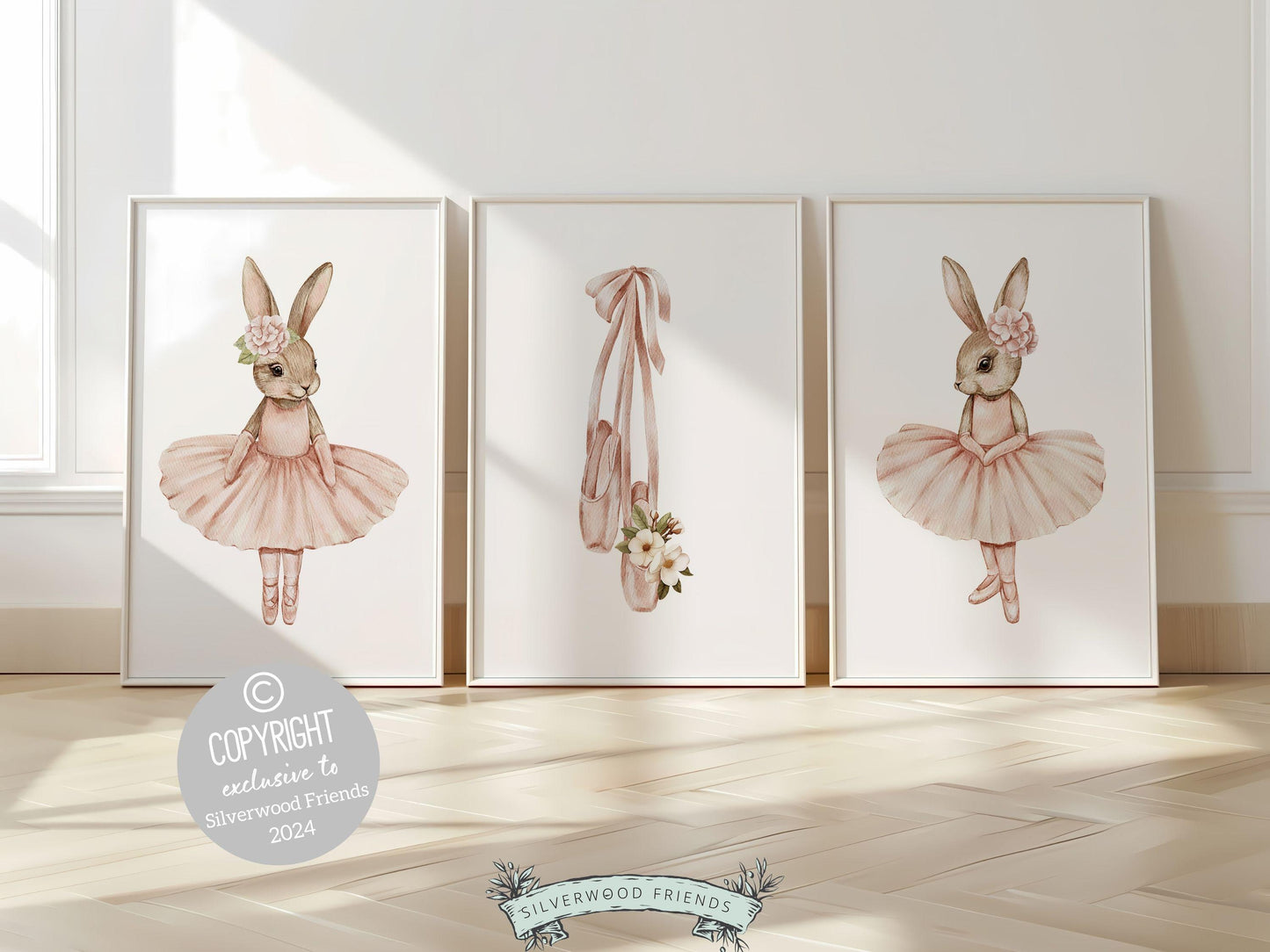 Girls Ballerina Nursery Prints, Baby Girl Pink Ballerina Bunny Nursery Decor, Ballerina Poster Nursery Wall Art Ballet Bedroom Digital Print