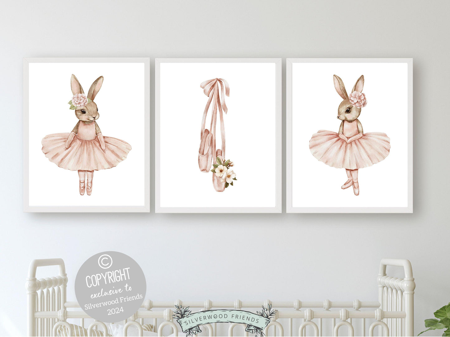 Girls Ballerina Nursery Prints, Baby Girl Pink Ballerina Bunny Nursery Decor, Ballerina Poster Nursery Wall Art Ballet Bedroom Digital Print