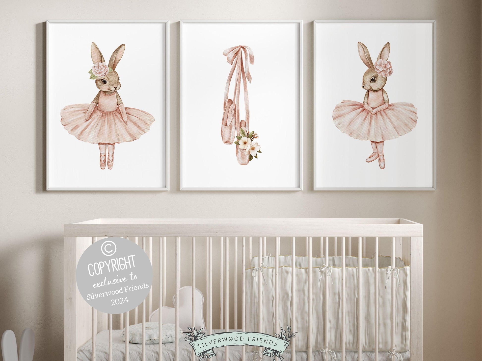 Girls Ballerina Nursery Prints, Baby Girl Pink Ballerina Bunny Nursery Decor, Ballerina Poster Nursery Wall Art Ballet Bedroom Digital Print