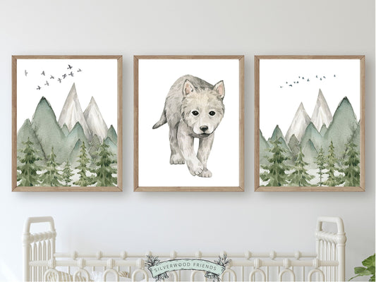 These adorable Baby Wolf Nursery Prints are the perfect addition to your baby's woodland nursery decor and part of our BEST SELLING wolf nursery wall art. Perfect for your wolf nursery decor, woodland nursery or as a baby shower gift.