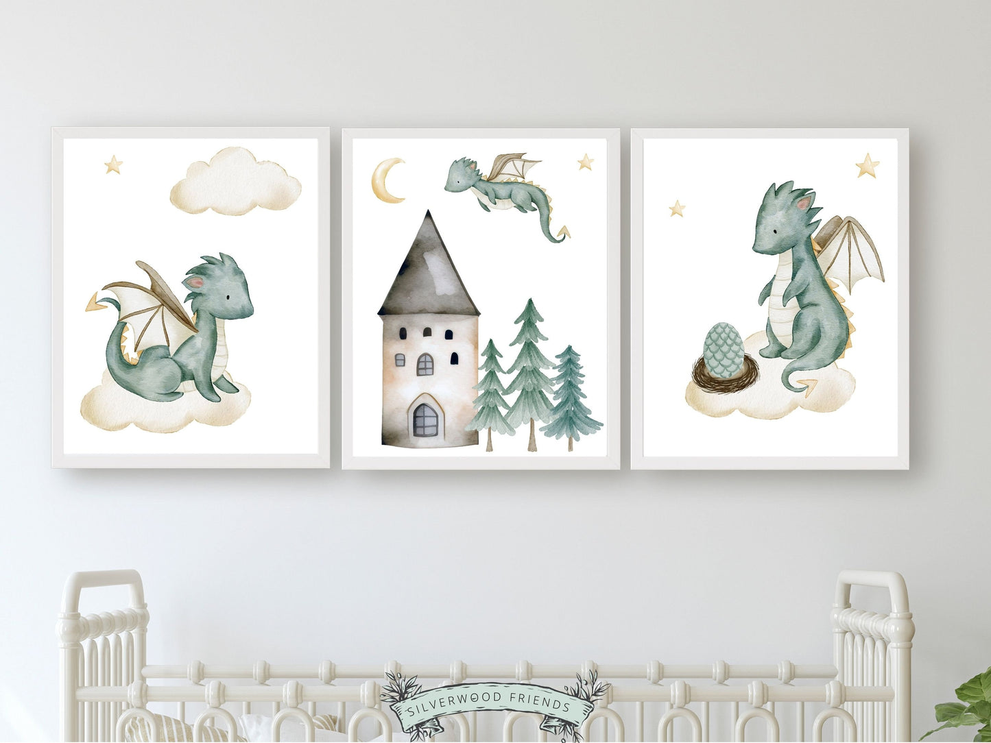 Our Baby Dragon Nursery Prints Set of 3 will spark their imagination and create a calm and cosy atmosphere. Its perfect for your dragon nursery decor or fairytale nursery and part of our BEST SELLING dragon nursery print collection.