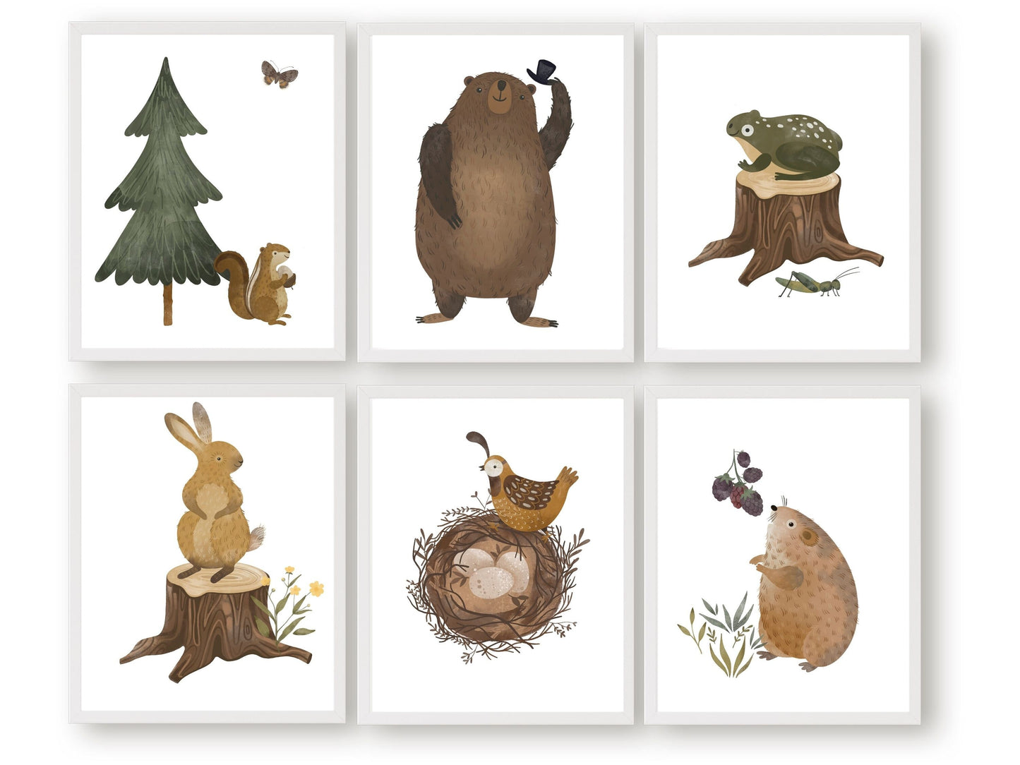 Add a touch of whimsy to your little one's nursery with these Forest Animal Nursery Prints, featuring six charming prints. This collection is perfect for woodland or boho themed nurseries. The gender-neutral designs include woodland creatures and forest foliage, creating a peaceful and serene atmosphere.