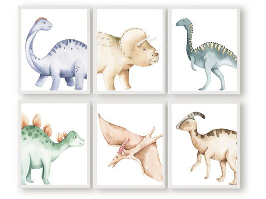 Transform your little boy's bedroom or playroom into a prehistoric wonderland with this Set of 6 Dinosaur Prints. These adorable dinosaur prints are the perfect addition to your baby boy's dinosaur theme nursery or dinosaur playroom. This set features a collection of cute and colourful dinosaurs, perfect for igniting your child's imagination and love of dinosaurs.