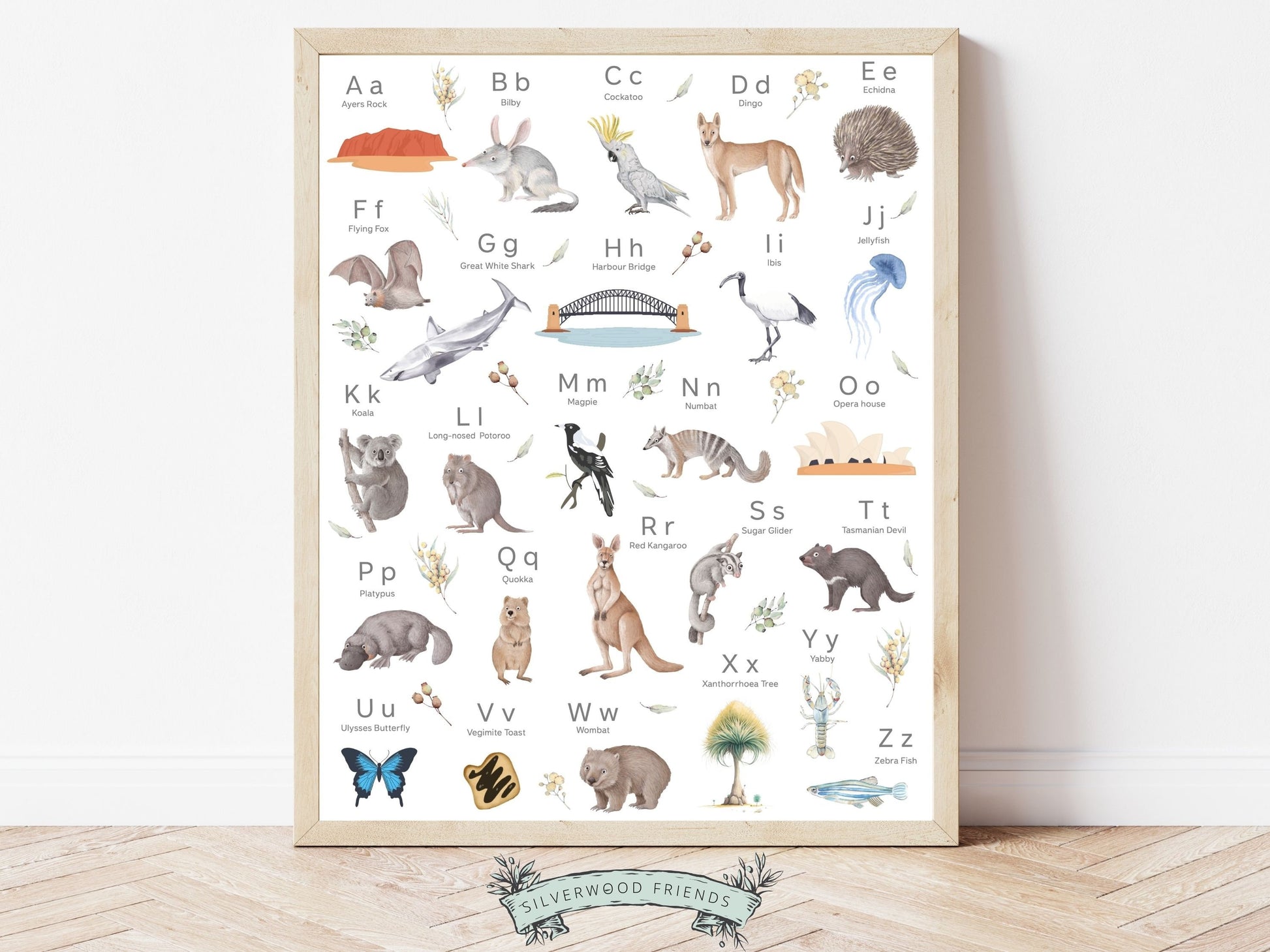 Create the perfect Australian theme nursery for your little one with our adorable Australian Alphabet Print. This charming print features a delightful combination of Australian flora and fauna, along with famous landmarks that will capture your child's imagination and love for the beautiful land down under.