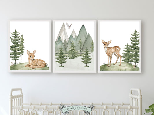 These gorgeous watercolour Fawn Nursery Prints Set of 3 will transform your nursery instantly into a calm and cosy space for your little one! Perfect for your forest theme nursery or woodland nursery decor.