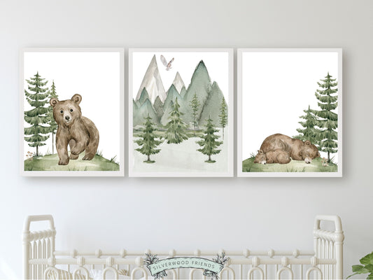 This cute set of 3 baby bear forest nursery prints are the perfect addition to your baby's woodland nursery decor or nature themed nursery decor and part of our ORIGINAL and BEST SELLING Baby Bear Nursery Prints Collection.