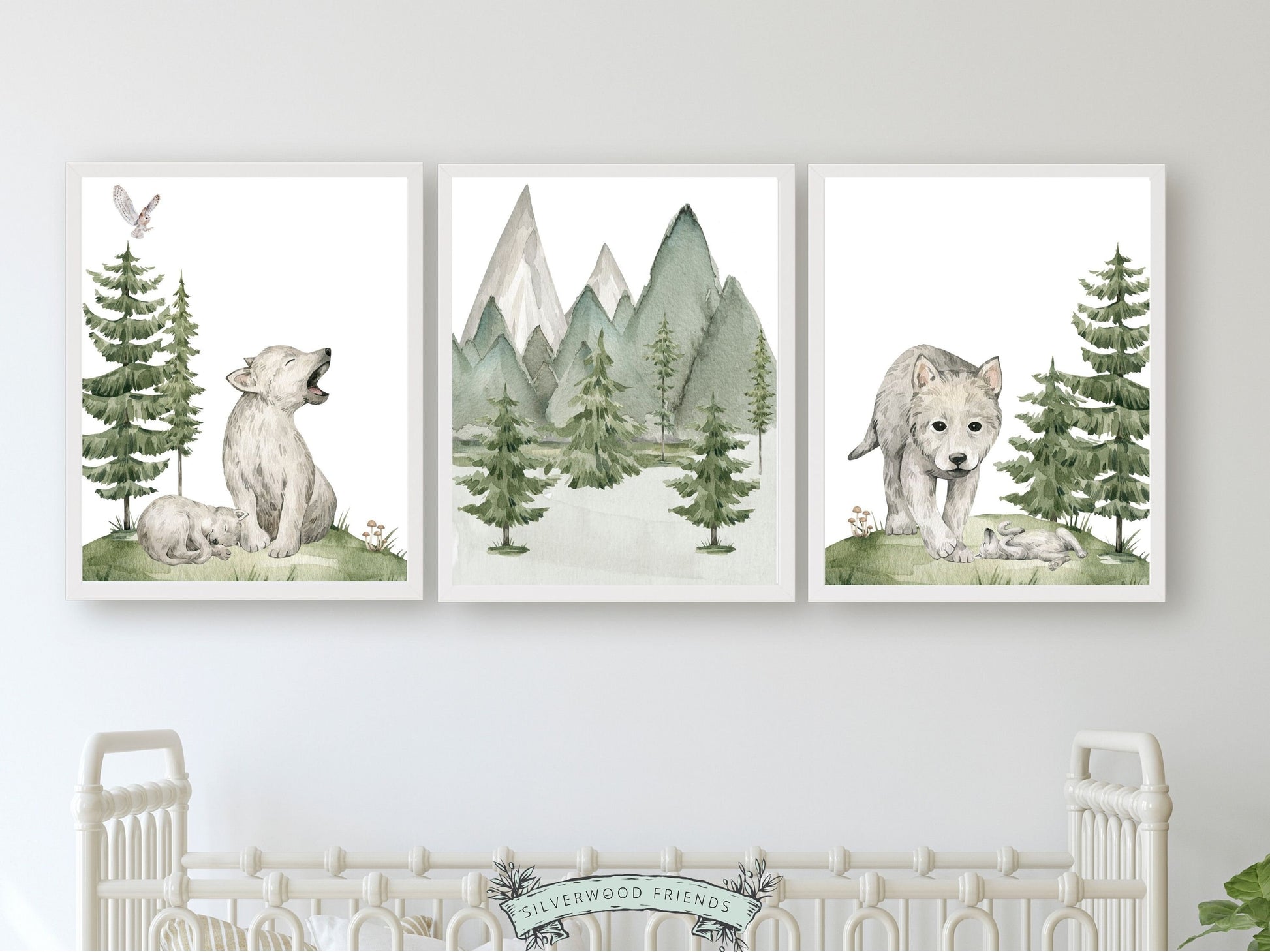 Our cute Wolf Forest Nursery Prints is the perfect addition to your baby's woodland nursery decor or forest theme nursery. It is part of our BEST SELLING wolf nursery decor and makes a unique baby shower gift.