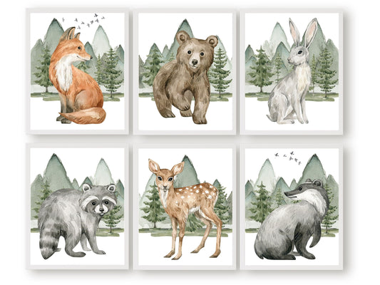 Woodland Baby Animal Nursery Prints - Set of 6