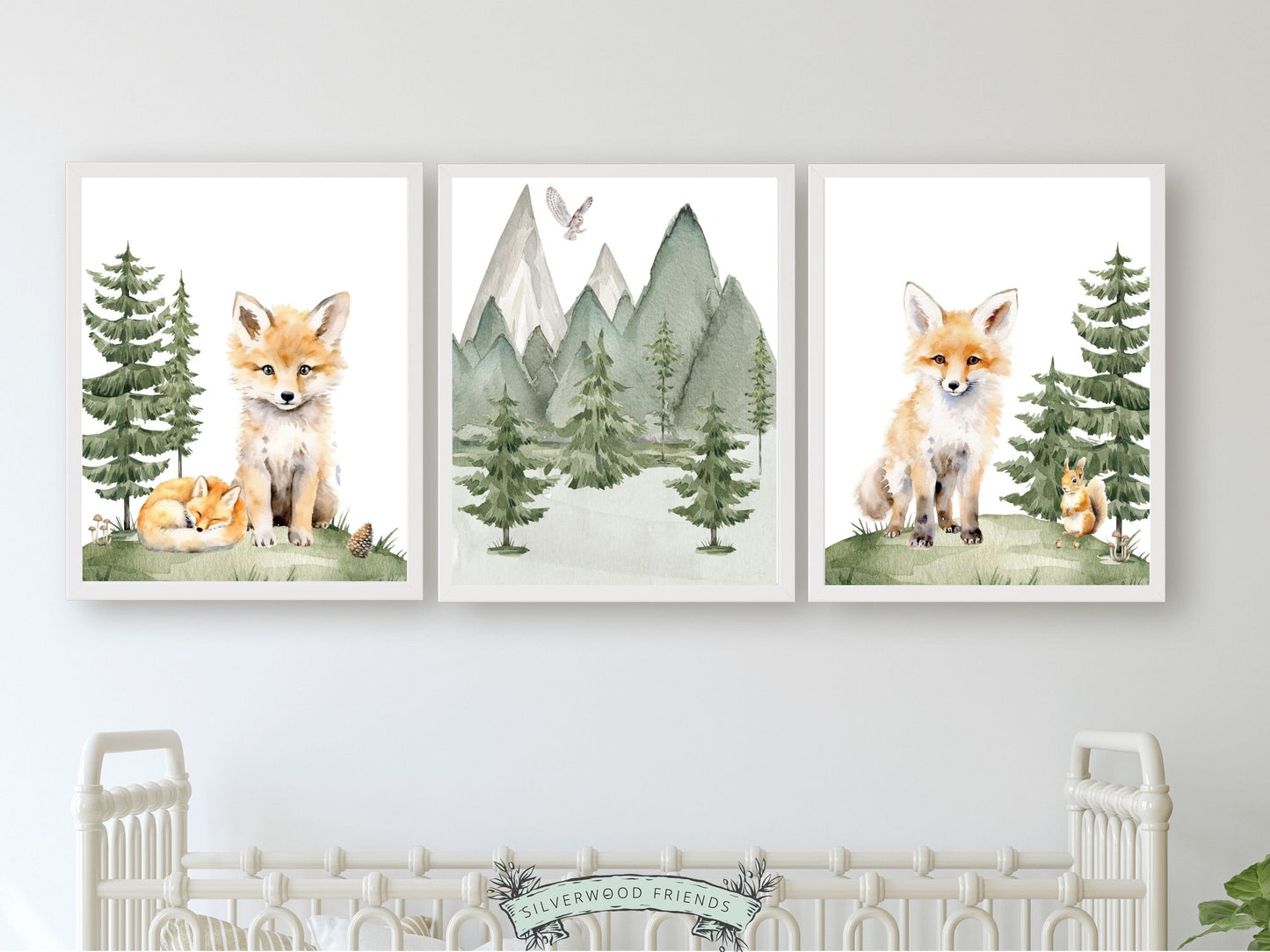 Our cute Set of 3 Baby Fox Nursery Prints featuring watercolour baby fox cubs surrounded by woodland forests is the perfect addition to your baby's woodland nursery decor or nature themed nursery decor and makes a unique woodland baby shower gift.